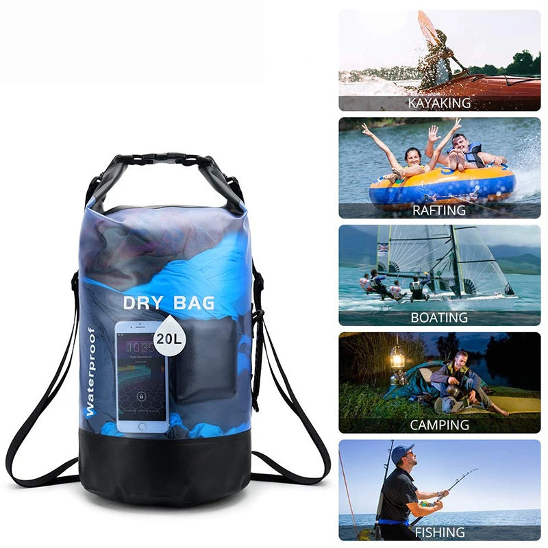 Sac Étanche PVC 10L 20L - Imperméable Natation Rafting Kayak - Camp de Base Farzen