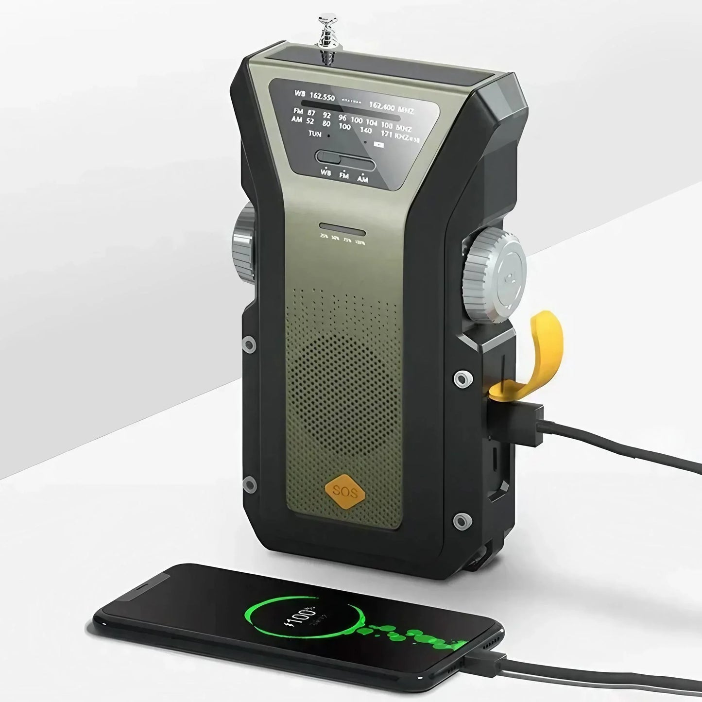 Radio Météo Urgence FM AM WB - Solaire Manivelle 2000mAh LED - Camp de Base Farzen