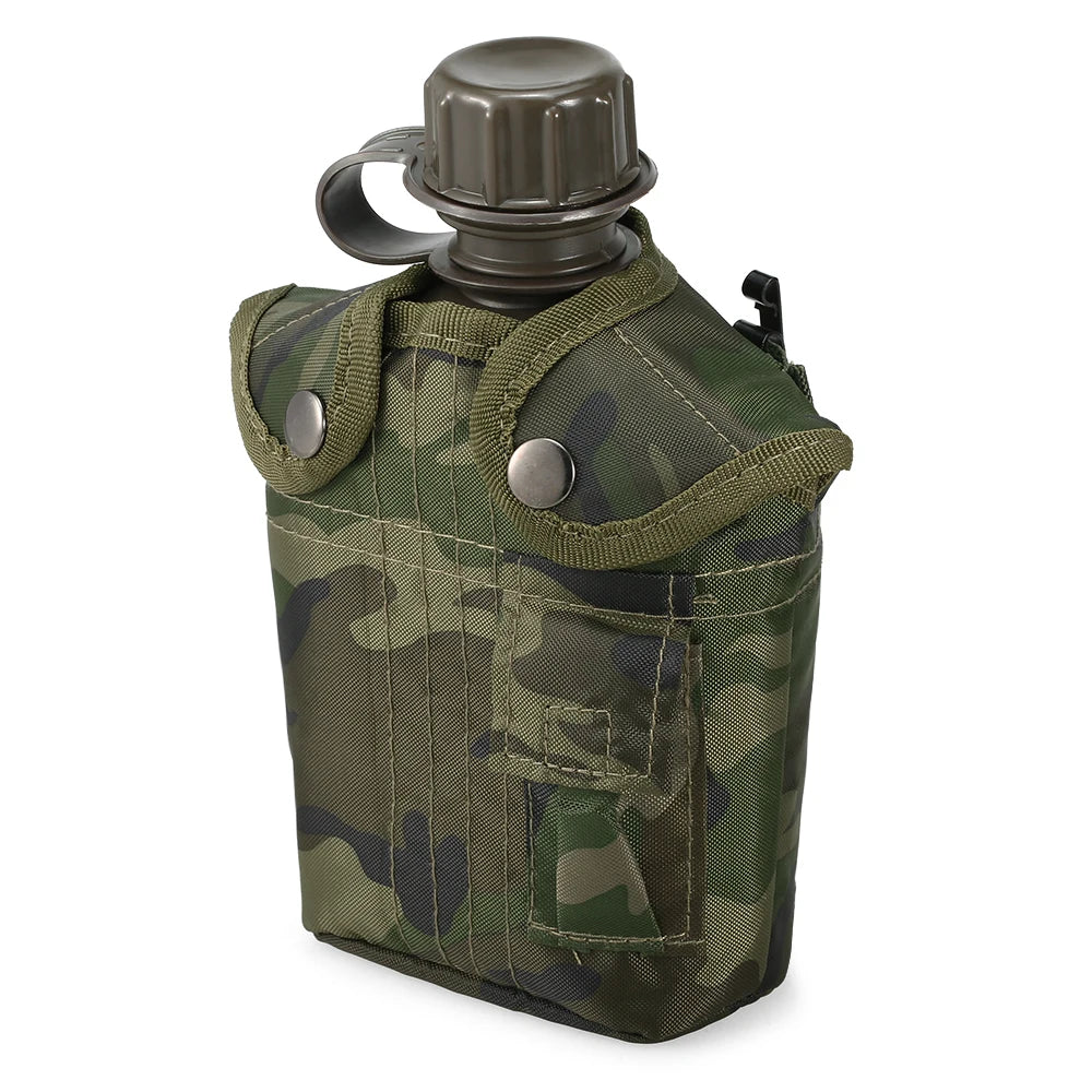 Gourde Militaire Tactique 1L avec Housse - Plastique Renforcé Survie Bushcraft - Camp de Base Farzen