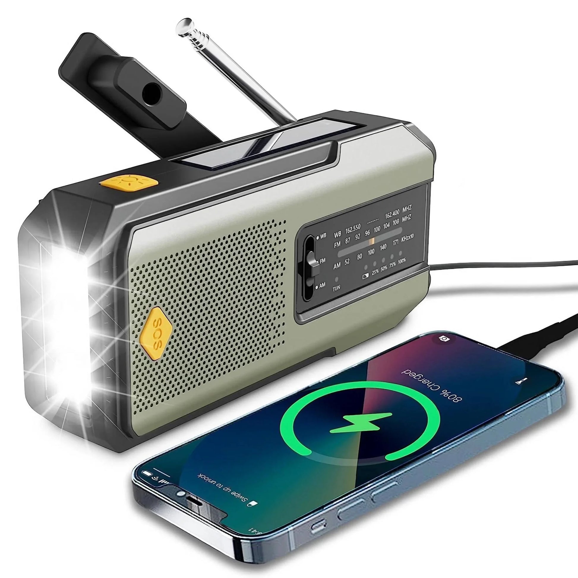 Radio Météo Urgence FM AM WB - Solaire Manivelle 2000mAh LED - Camp de Base Farzen